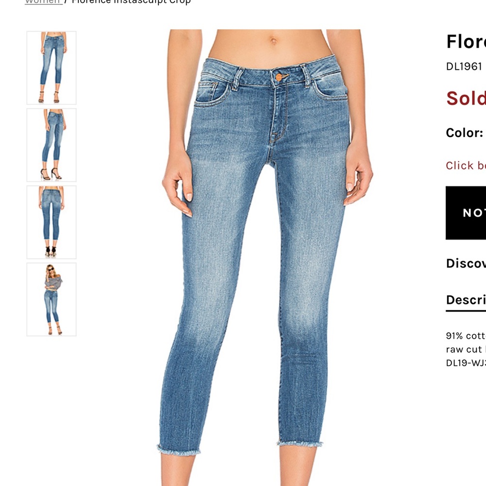 DL1961 Florence Instascuplt Cropped Jean Size 30